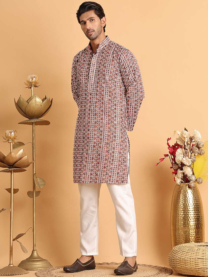 men mandarin neck printed kurta pyjama set - 21664861 - Standard Image - 1