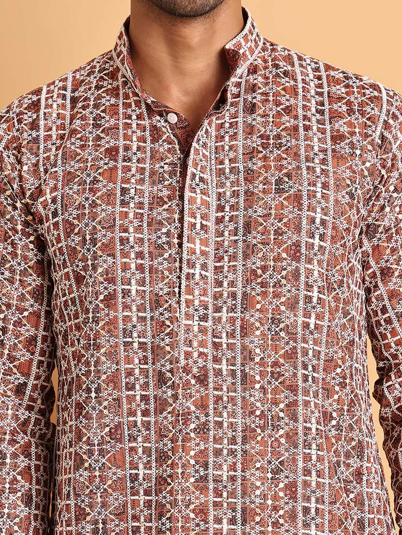 men mandarin neck printed kurta pyjama set - 21664861 - Standard Image - 4