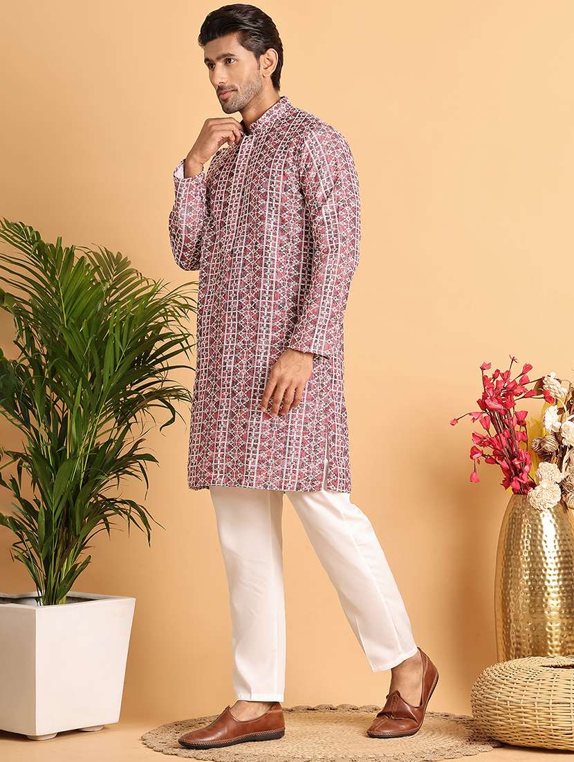 men mandarin neck printed kurta pyjama set - 21664862 - Standard Image - 1