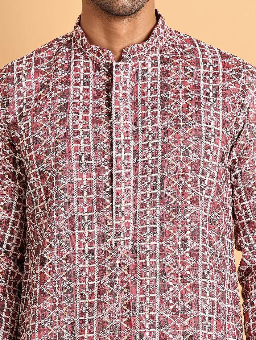 men mandarin neck printed kurta pyjama set - 21664862 - Standard Image - 4