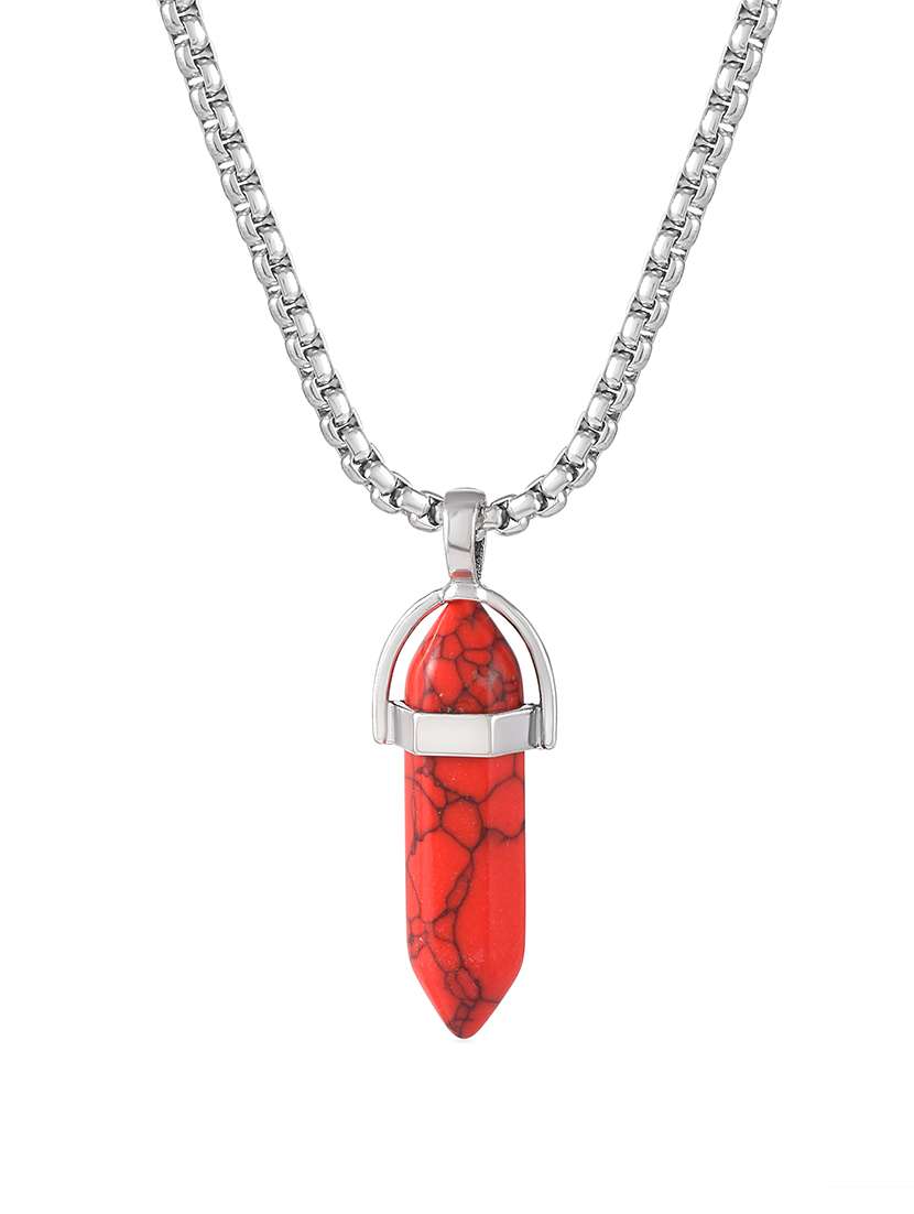 men natural red hand chiselled energised stone pendant with chain - 21664880 -  Standard Image - 1