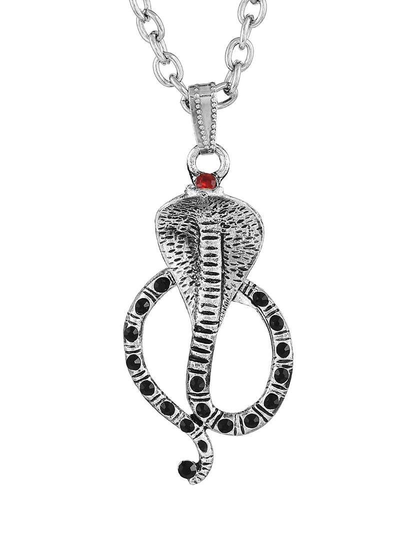 men silver plated black dots snake serpent shivji nag dev pendant with chain - 21664906 -  Standard Image - 1