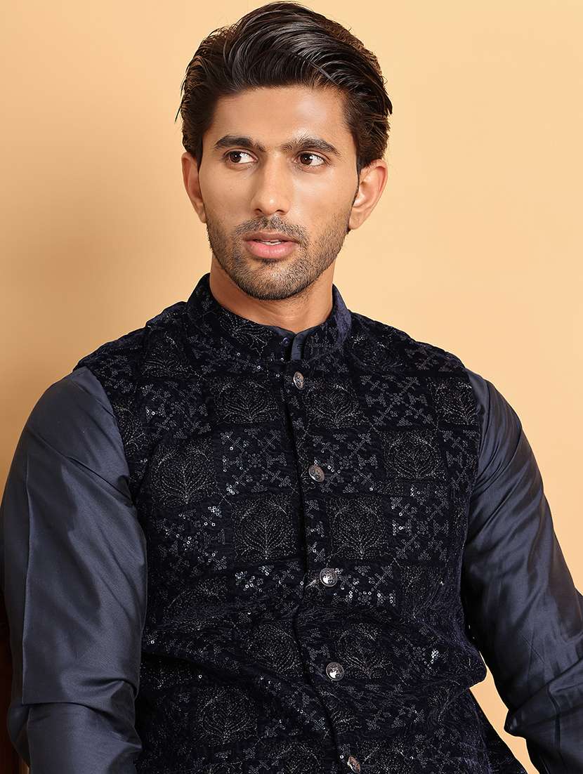 men blue embroidered nehru jacket - 21664908 -  Standard Image - 4
