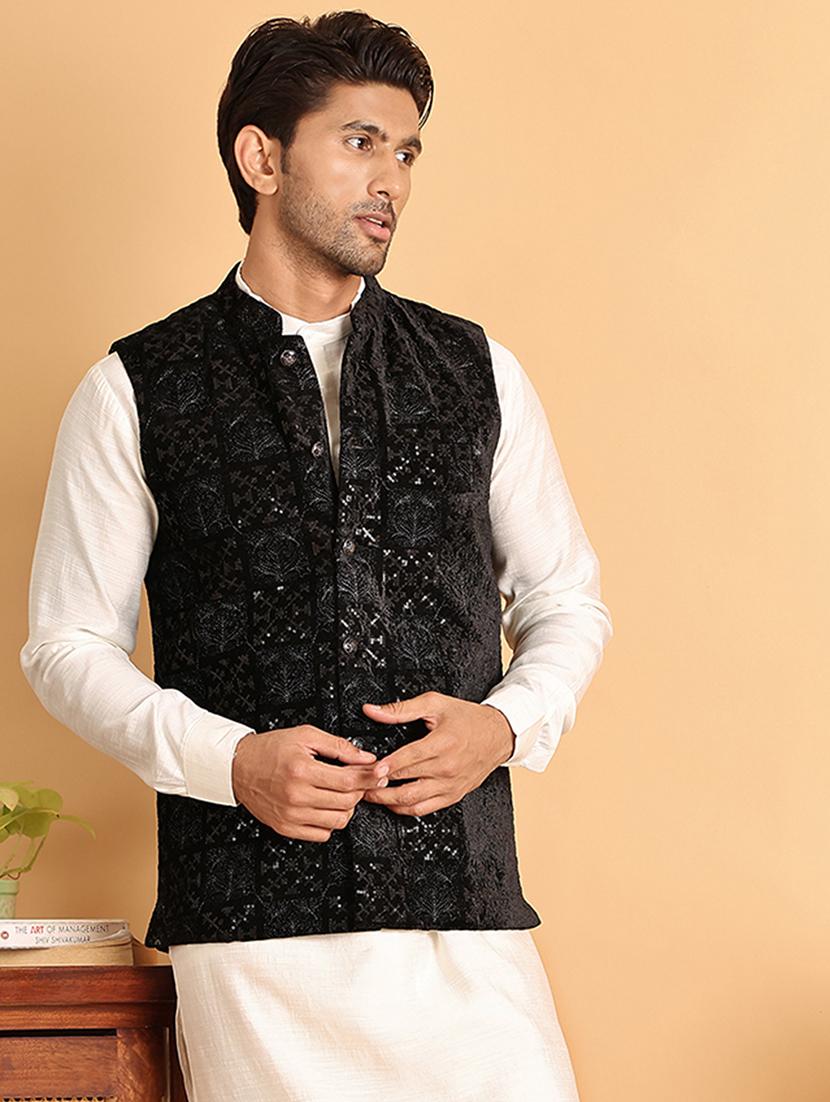 men black embroidered nehru jacket - 21664909 -  Standard Image - 1