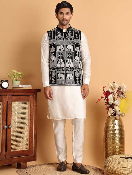 men black embroidered nehru jacket - 21664910 -  Standard Image - 0