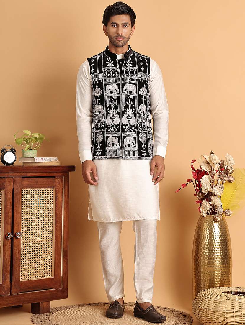 men black embroidered nehru jacket