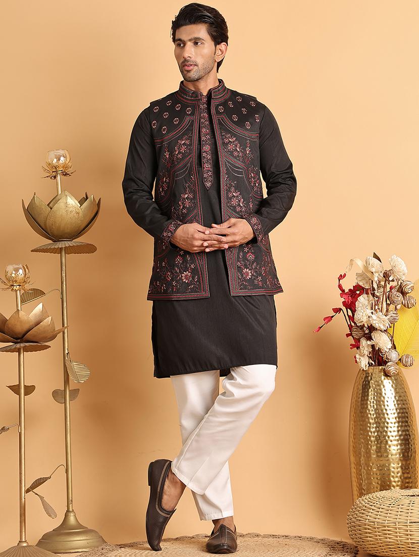 men black embroidered nehru jacket - 21664912 -  Zoom Image - 0