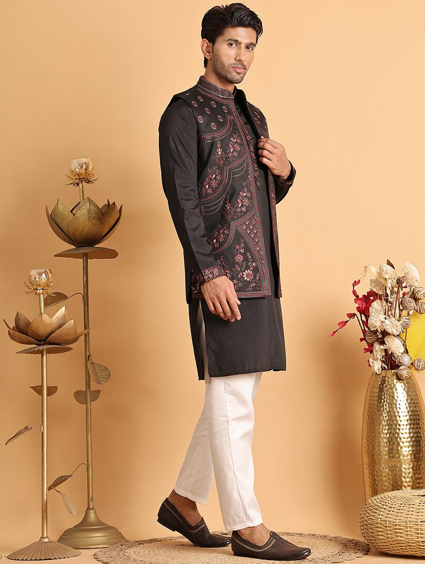 men black embroidered nehru jacket - 21664912 -  Standard Image - 1