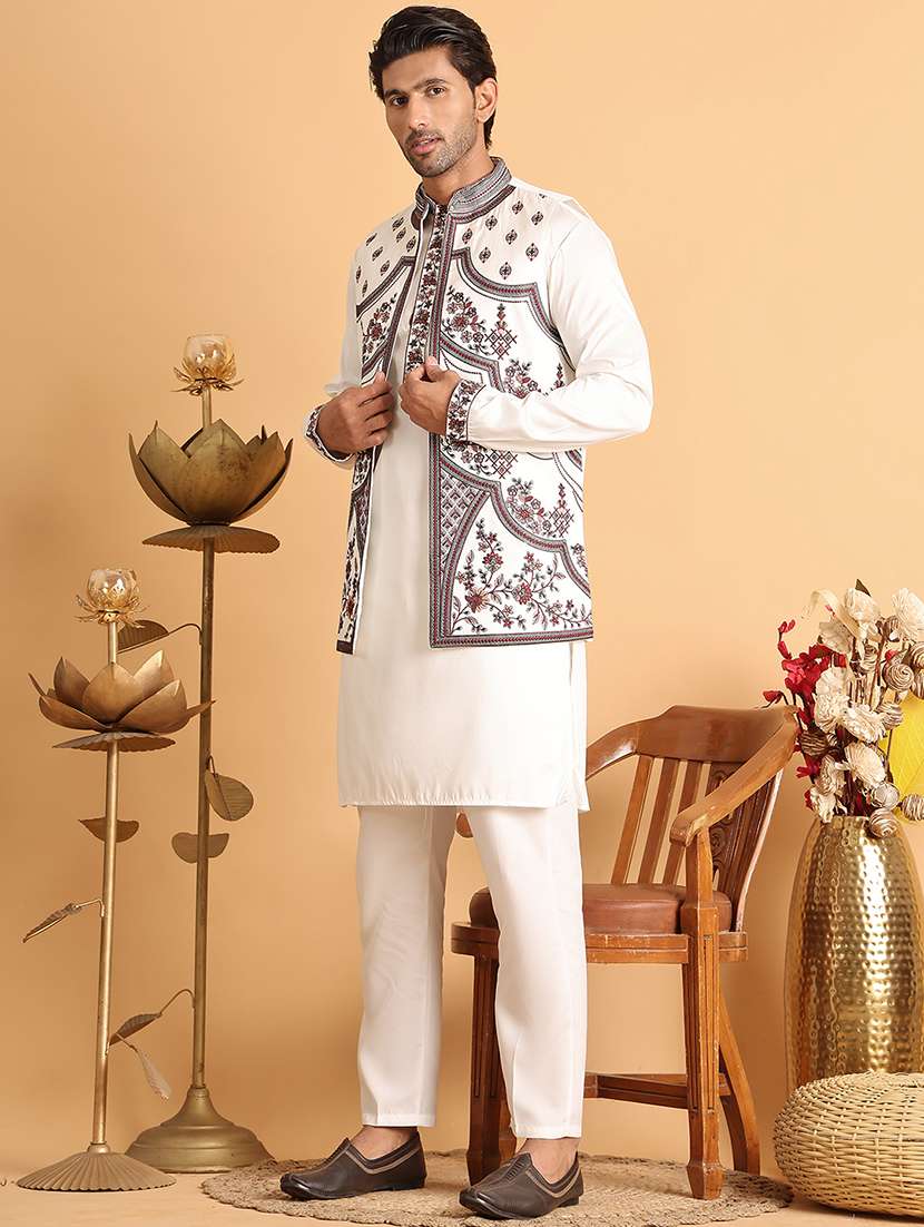 men white embroidered nehru jacket - 21664913 -  Standard Image - 1