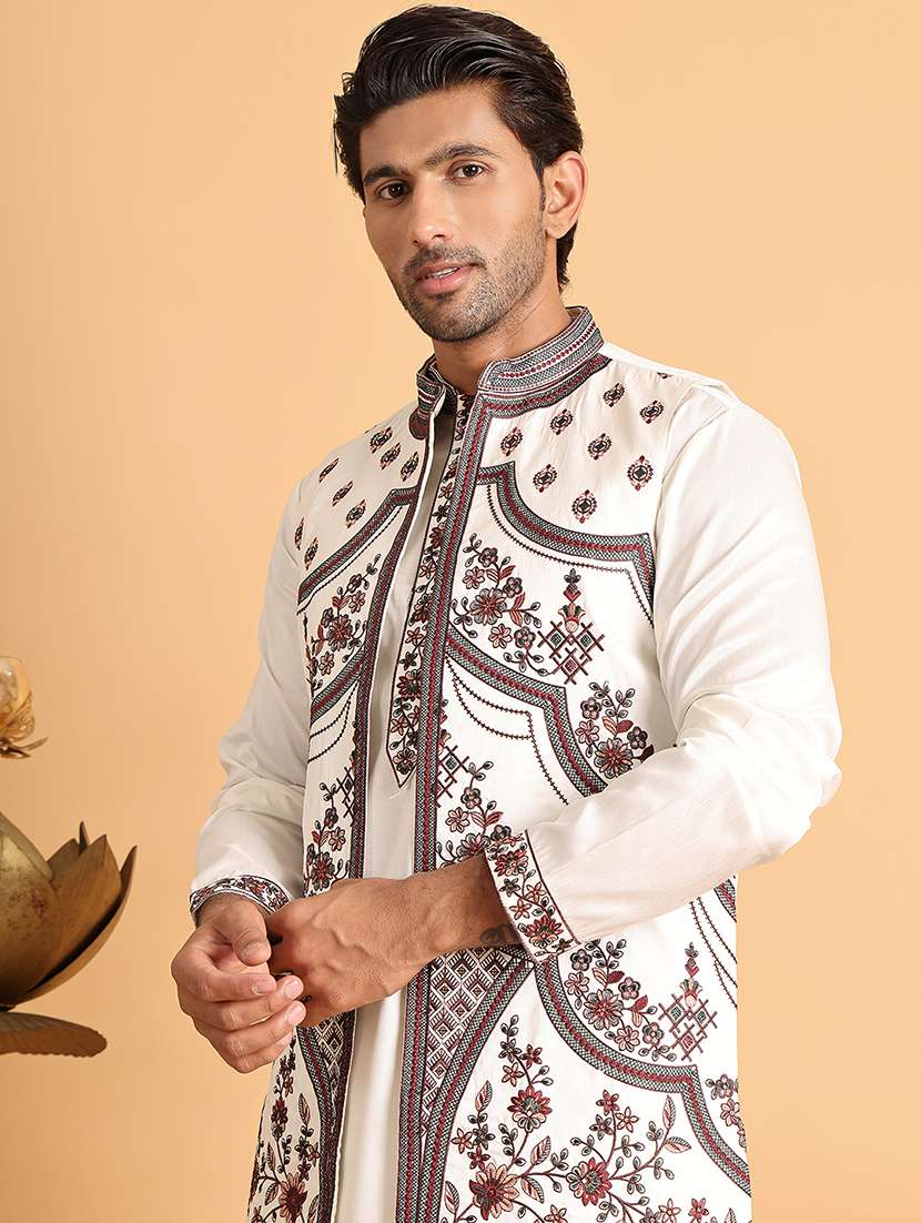 men white embroidered nehru jacket - 21664913 -  Standard Image - 4