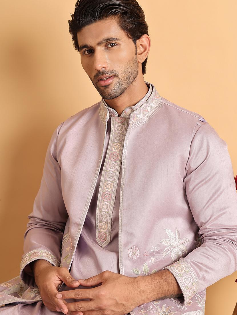 men lavender embroidered nehru jacket - 21664915 - Standard Image - 4
