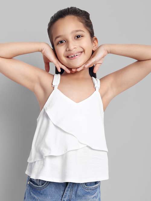 girls white solid sleeveless top - 21664927 - Standard Image - 0