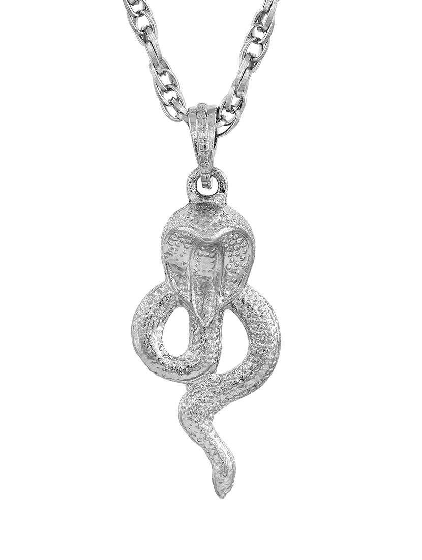 men silver plated sheshnag snake serpent shivji nag dev pendant with chain - 21664932 -  Standard Image - 1