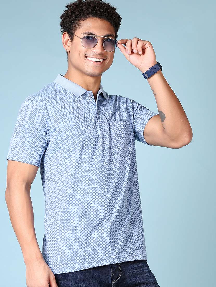 men printed short sleeve polo t-shirt - 21665107 -  Standard Image - 1