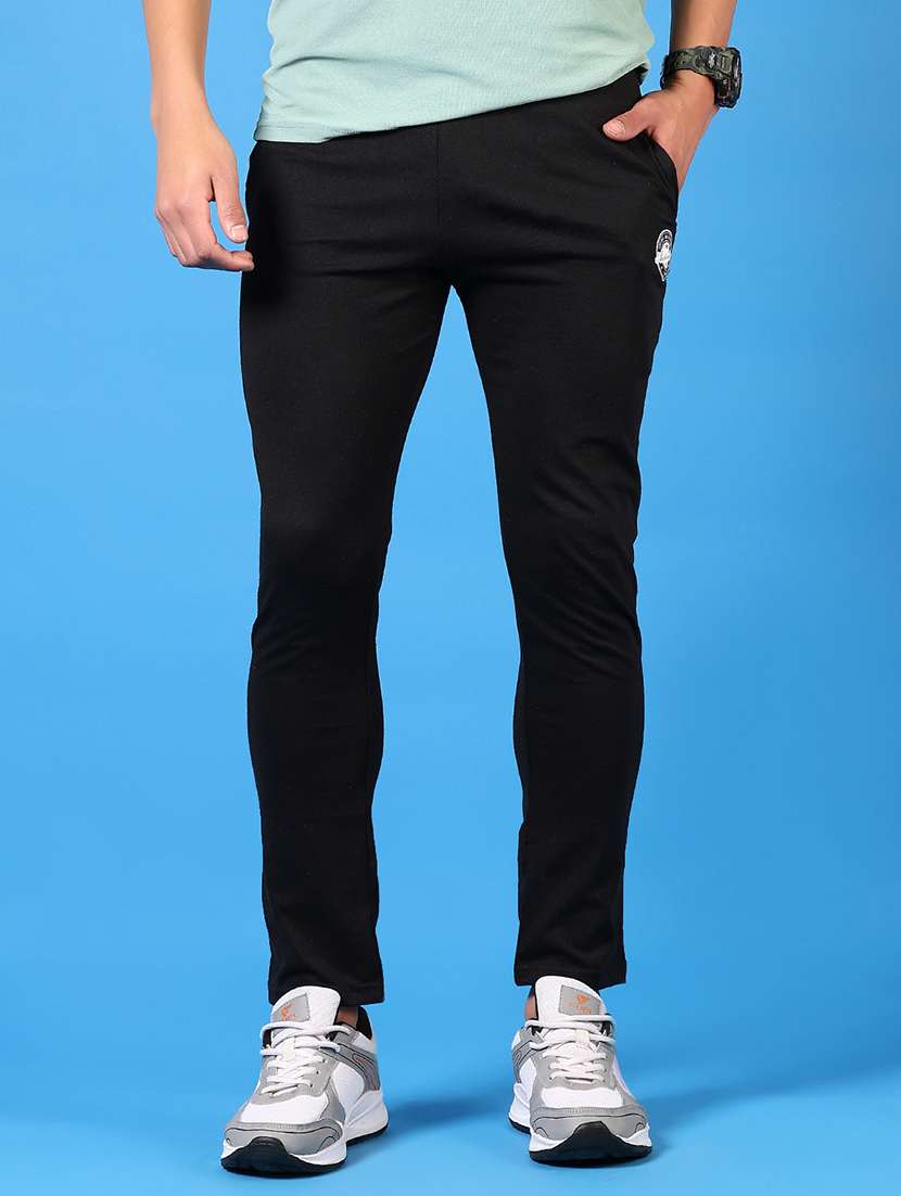 men black solid mid rise full length track pant - 21665114 - Standard Image - 1