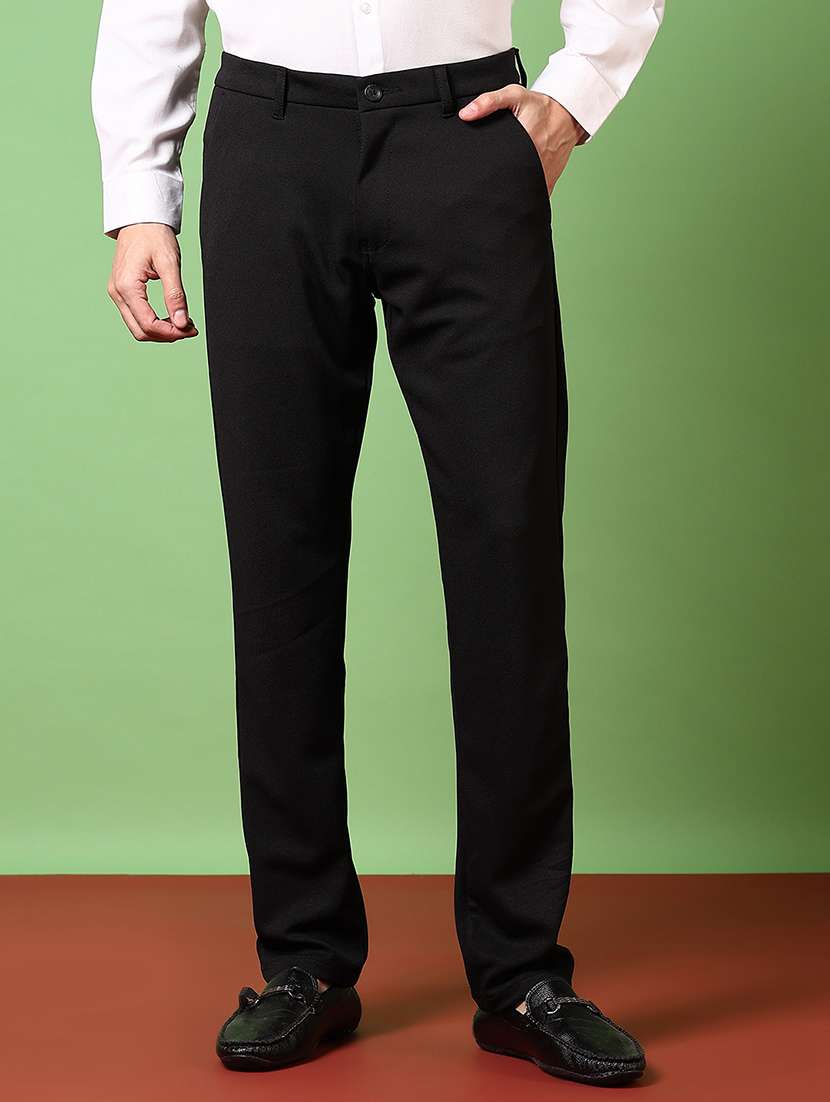 men solid flat front casual trouser - 21665126 -  Zoom Image - 0