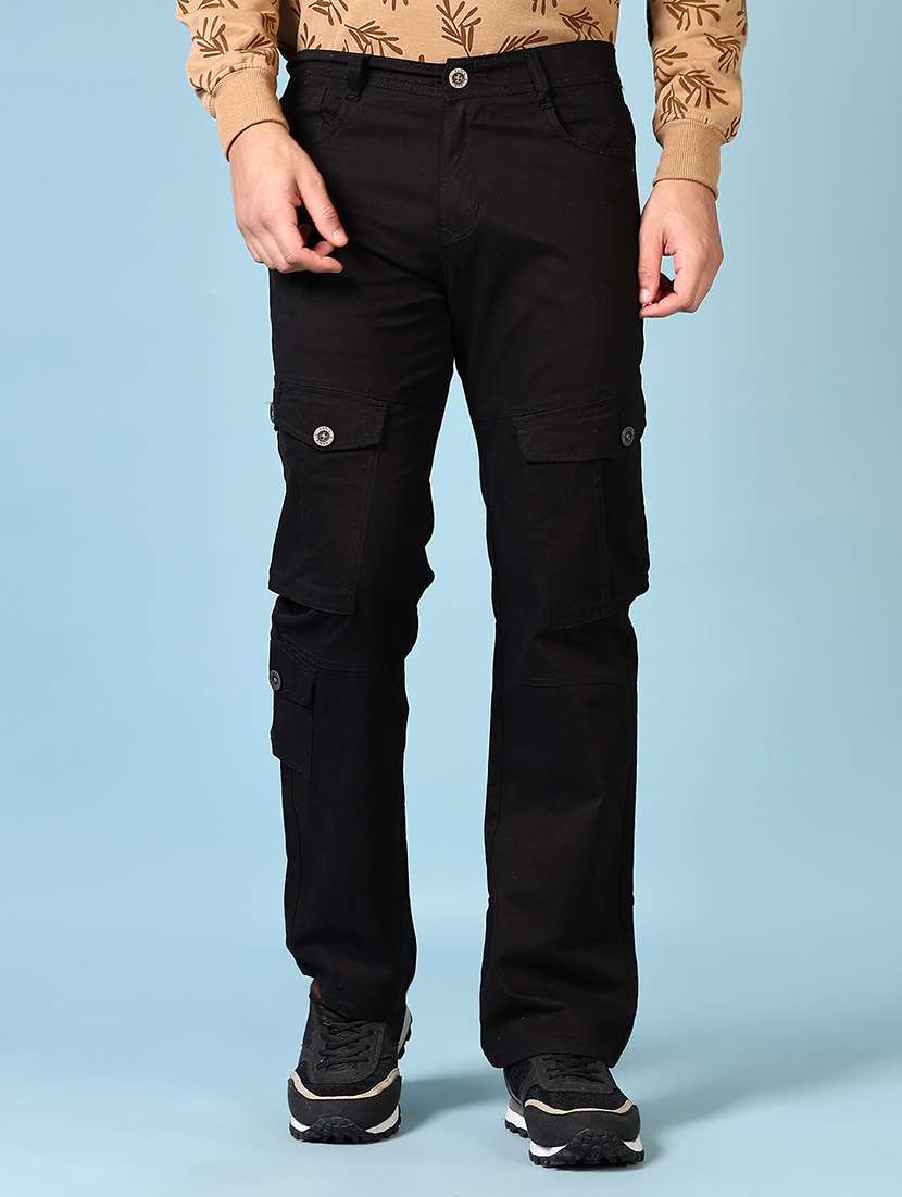 men solid mid rise regular fit cargo