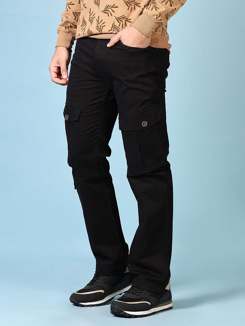 men solid mid rise regular fit cargo - 21665138 -  Standard Image - 1
