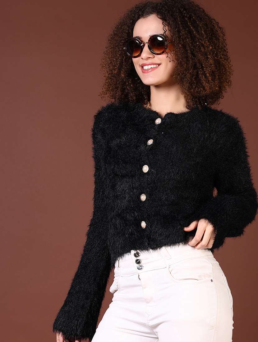 Women Solid Ong Sleeves Crop Cardigan - 21665187 -  Standard Image - 1