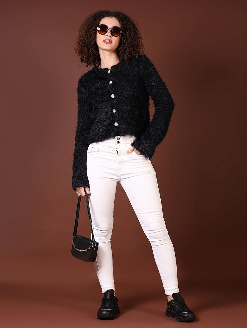 Women Solid Ong Sleeves Crop Cardigan - 21665187 -  Standard Image - 4