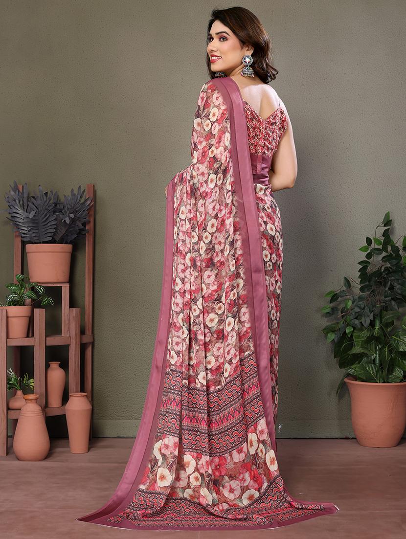 women pink floral printed saree with blouse - 21665275 - Standard Image - 1