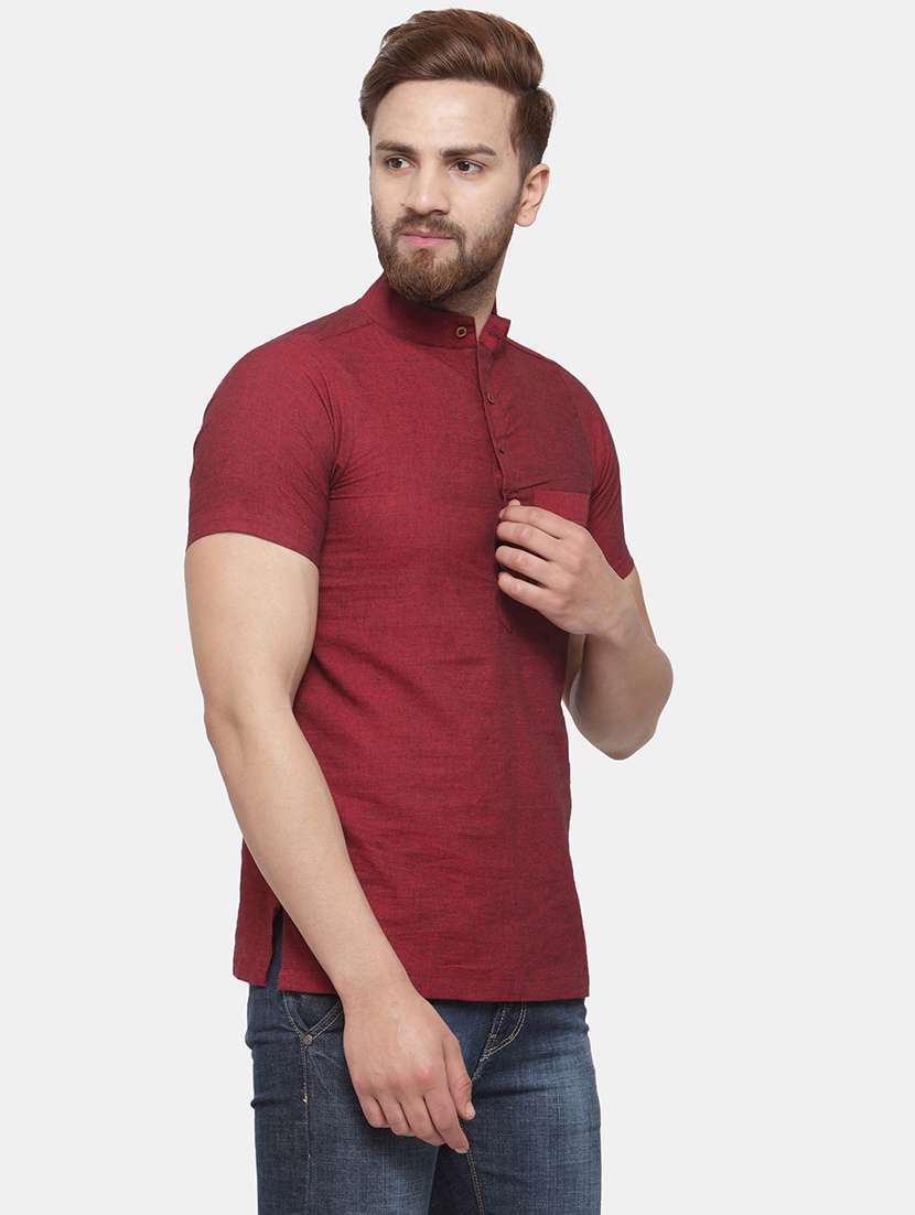 men mandarin neck solid short kurta - 21665334 -  Standard Image - 1