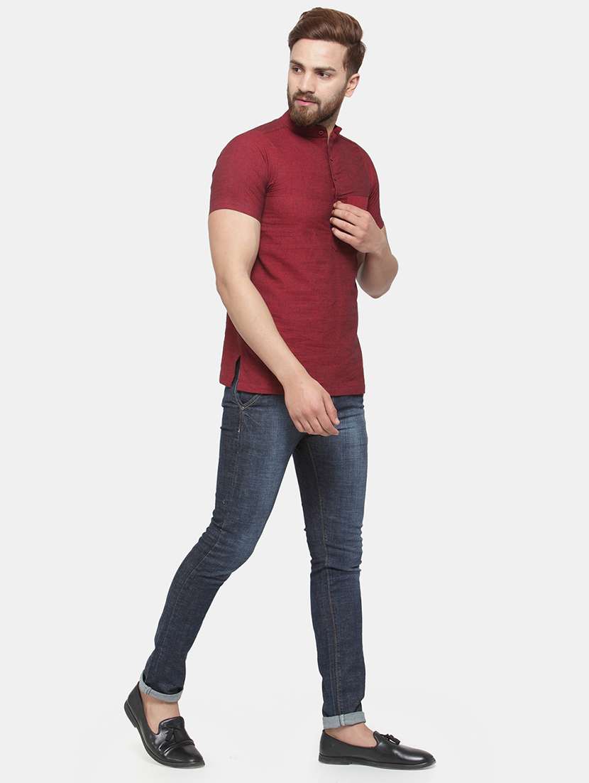 men mandarin neck solid short kurta - 21665334 -  Standard Image - 4