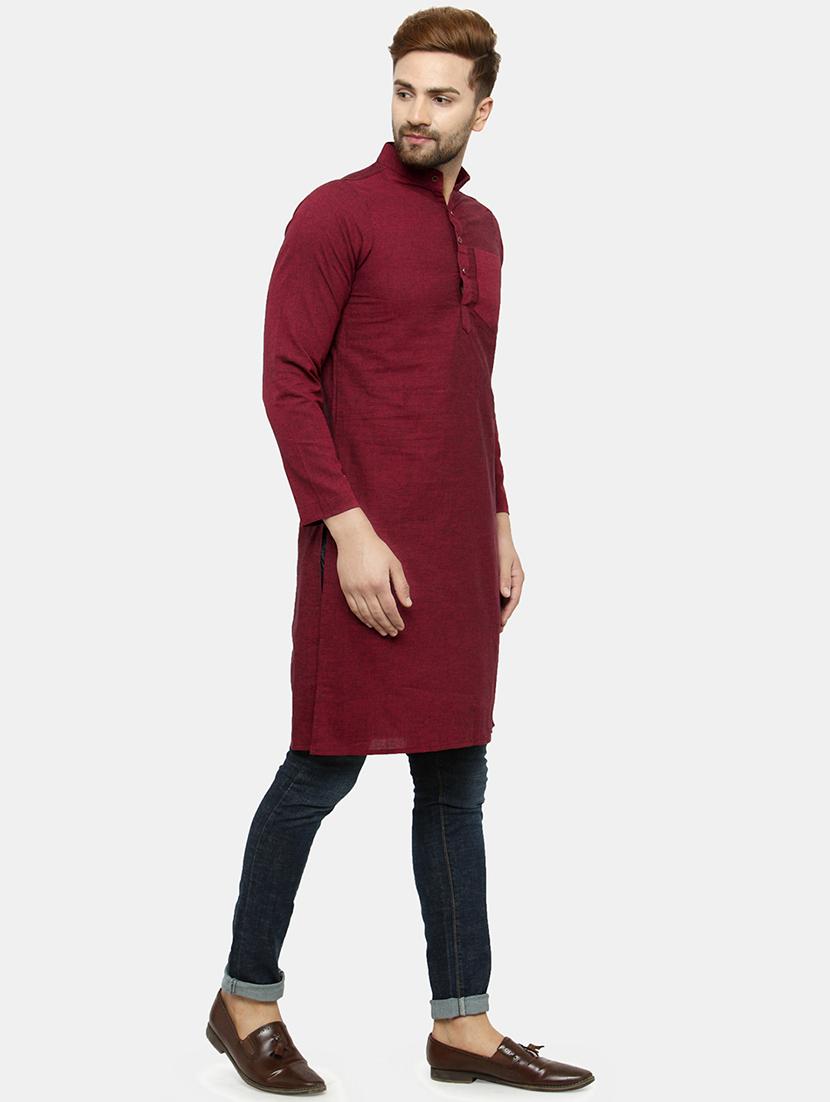 men mandarin neck solid long kurta - 21665346 -  Standard Image - 1