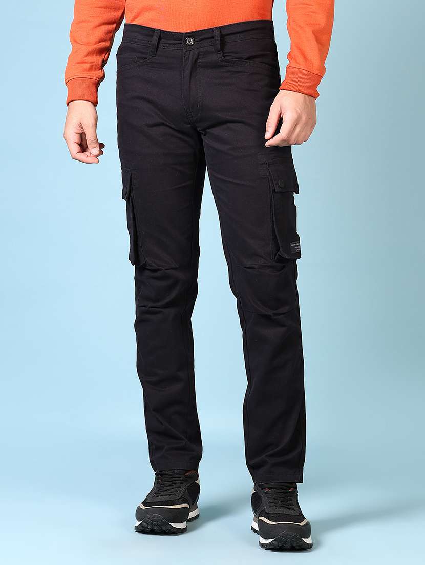 men solid mid rise regular fit cargo - 21665391 -  Standard Image - 1