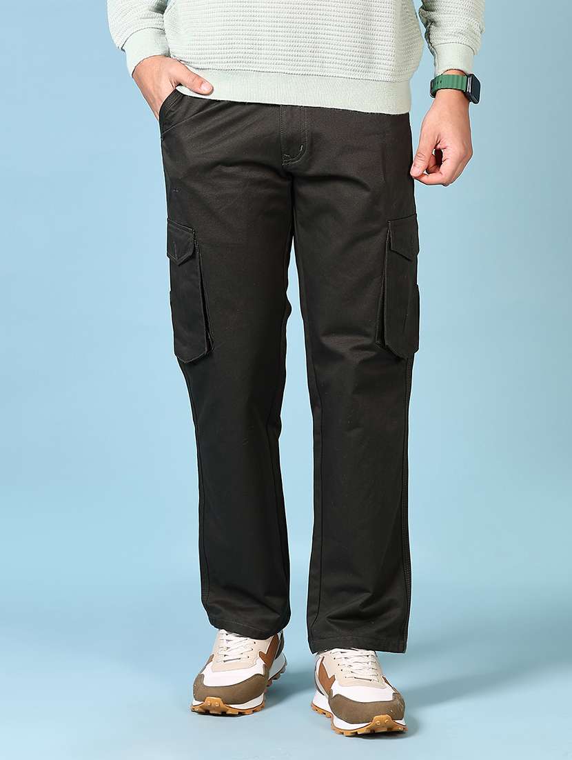 men solid mid rise regular fit cargo - 21665398 -  Standard Image - 1