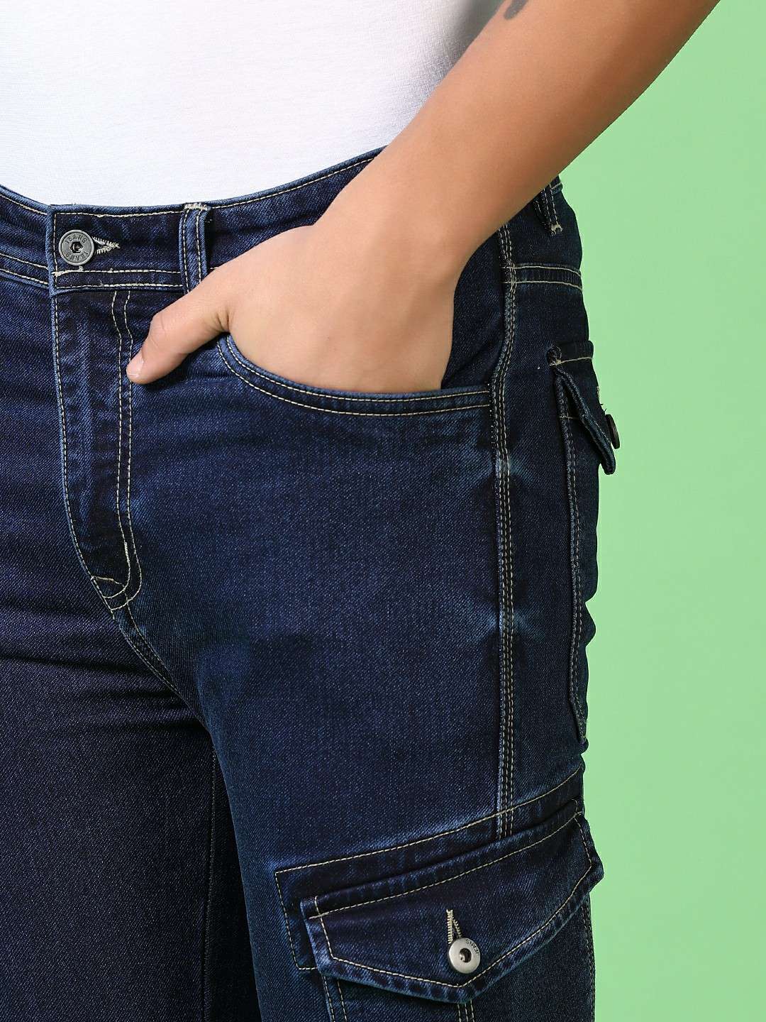 dark blue cotton denim cargos - 21665421 -  Standard Image - 1