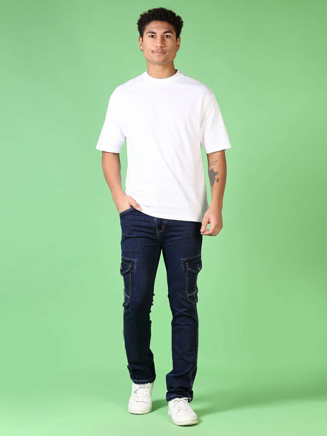 dark blue cotton denim cargos - 21665421 -  Standard Image - 4