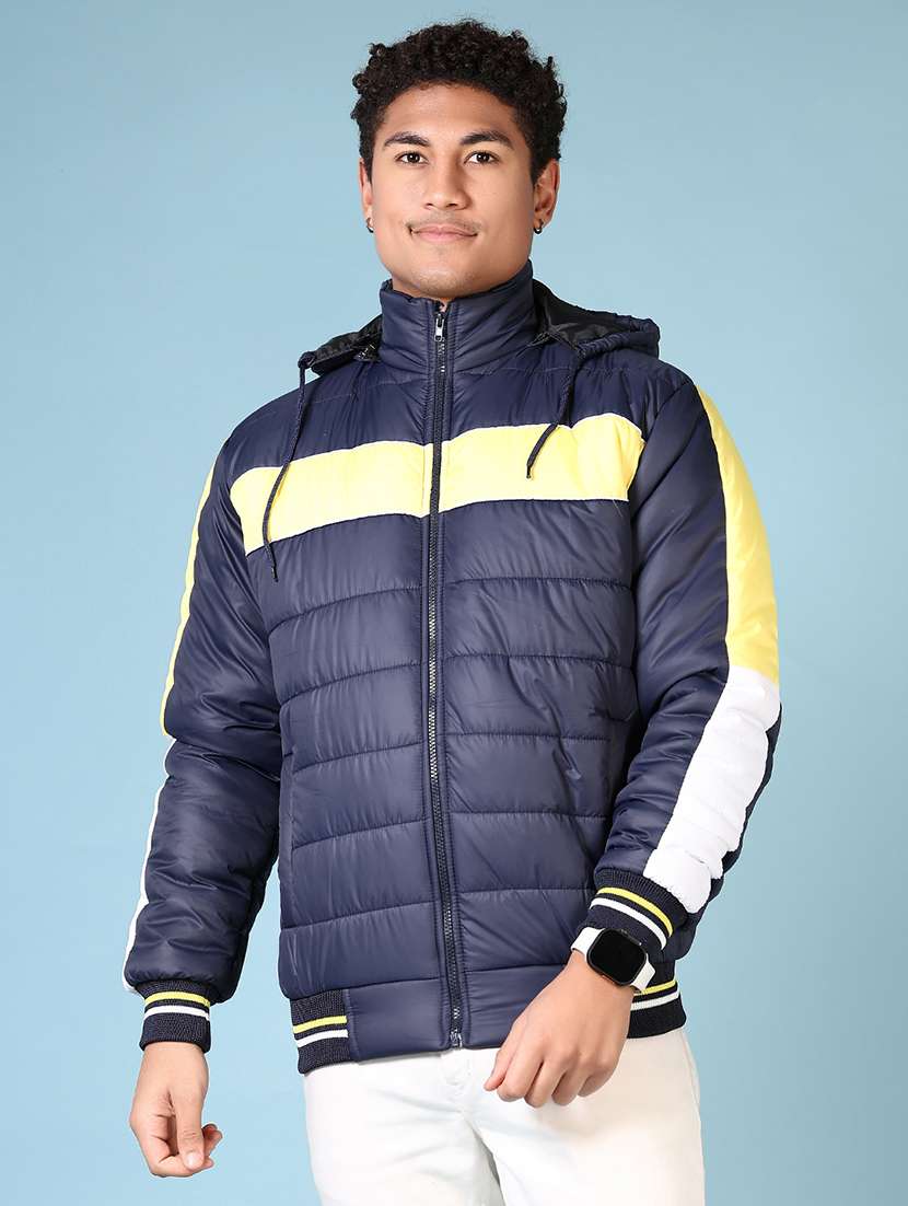men's navy blue hooded puffer jacket - 21665443 - Standard Image - 1