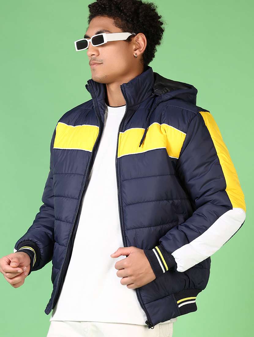 men's colorblock hooded puffer jacket 