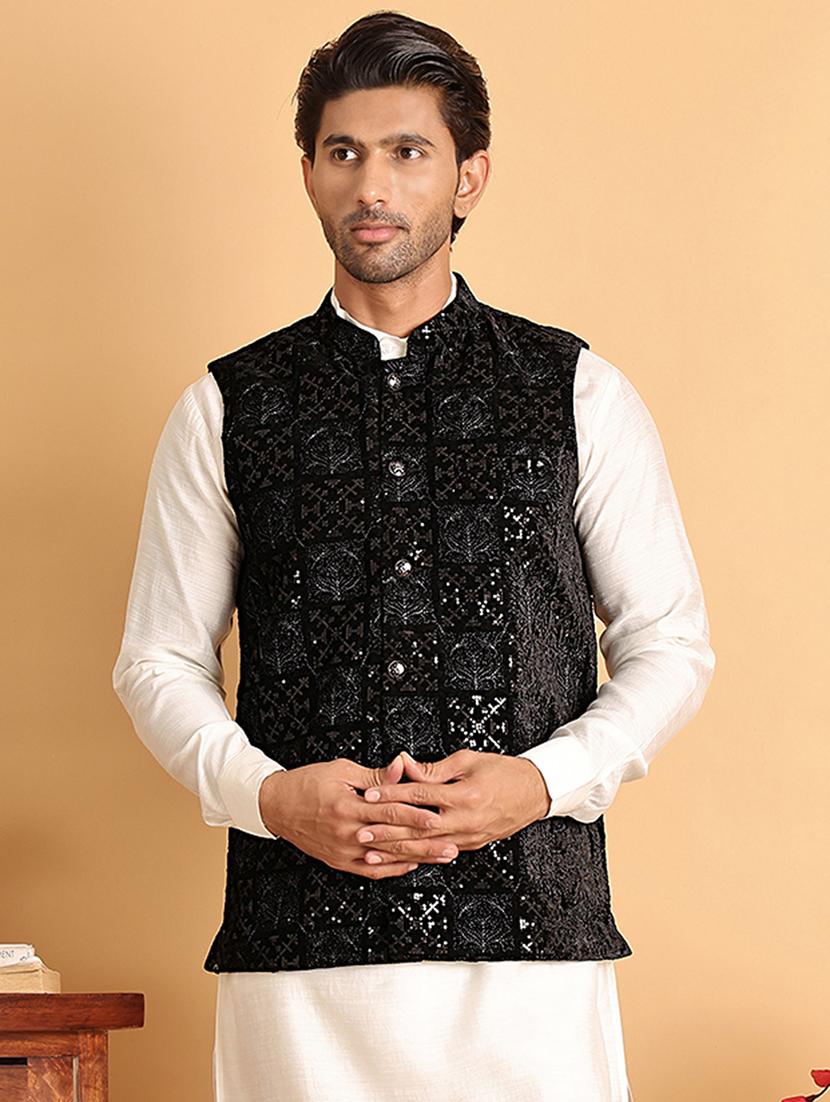 men black embroidered nehru jacket - 21665468 -  Zoom Image - 0