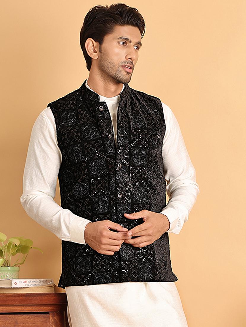 men black embroidered nehru jacket - 21665468 -  Standard Image - 1