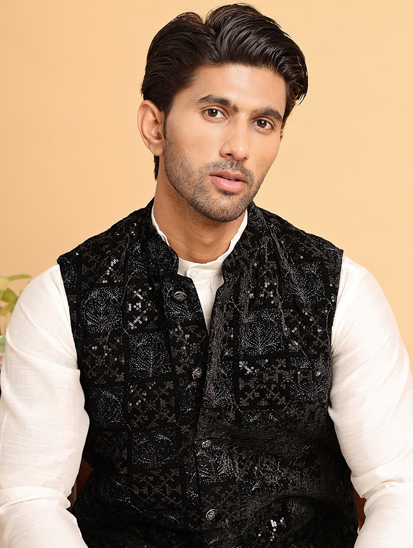 men black embroidered nehru jacket - 21665468 - Standard Image - 4
