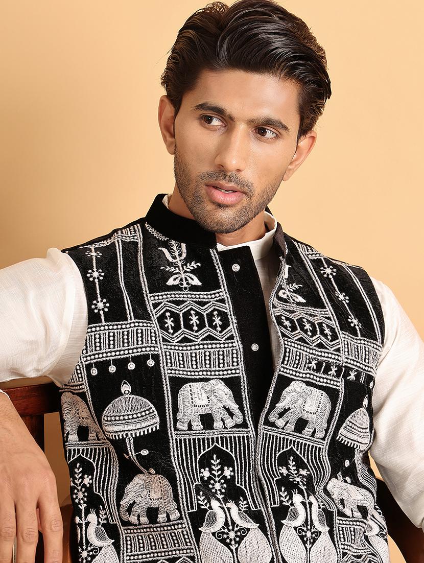 black velvet nehru jacket - 21665470 - Standard Image - 4