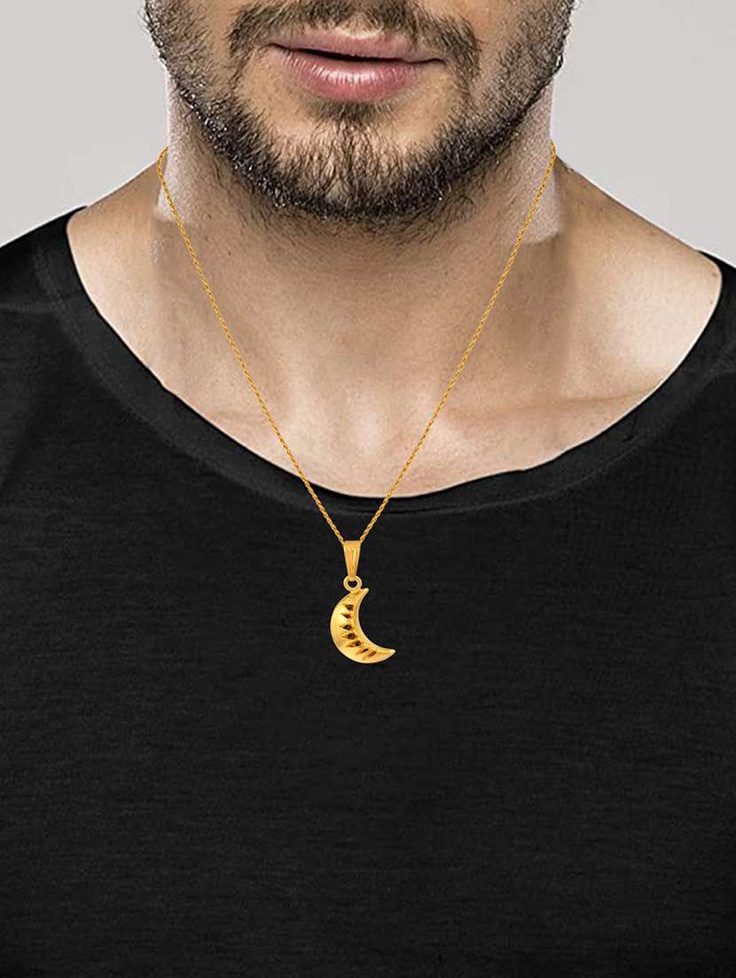 men gold plated half-moon pendant with chain - 21665490 -  Standard Image - 4