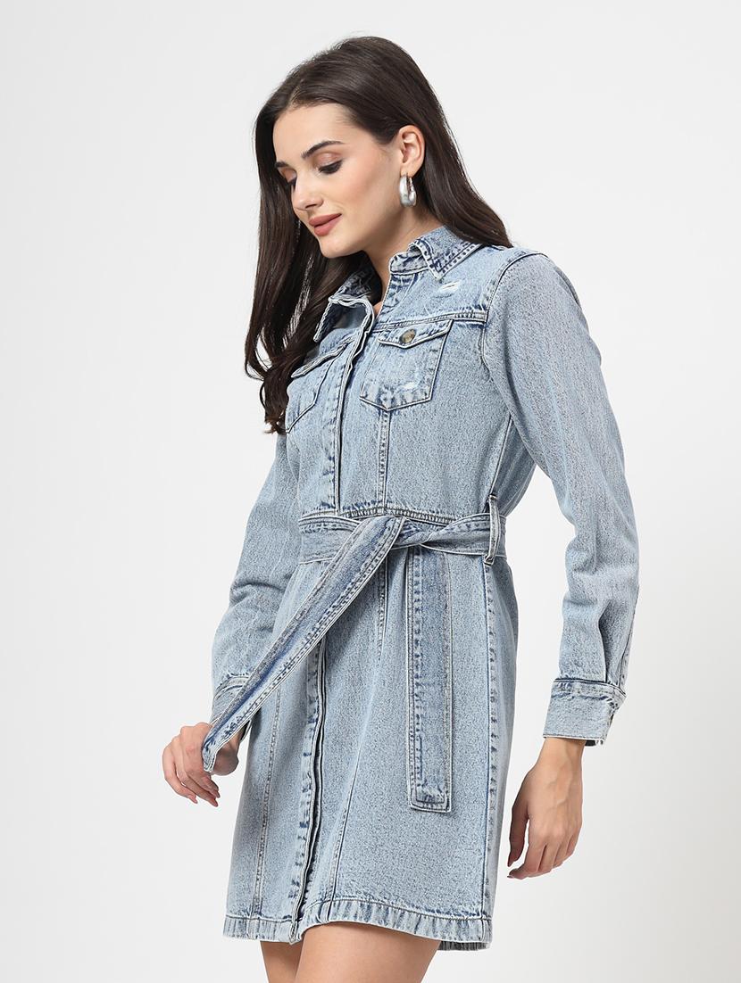 women solid collared cuffed sleeves dress - 21665549 -  Standard Image - 1