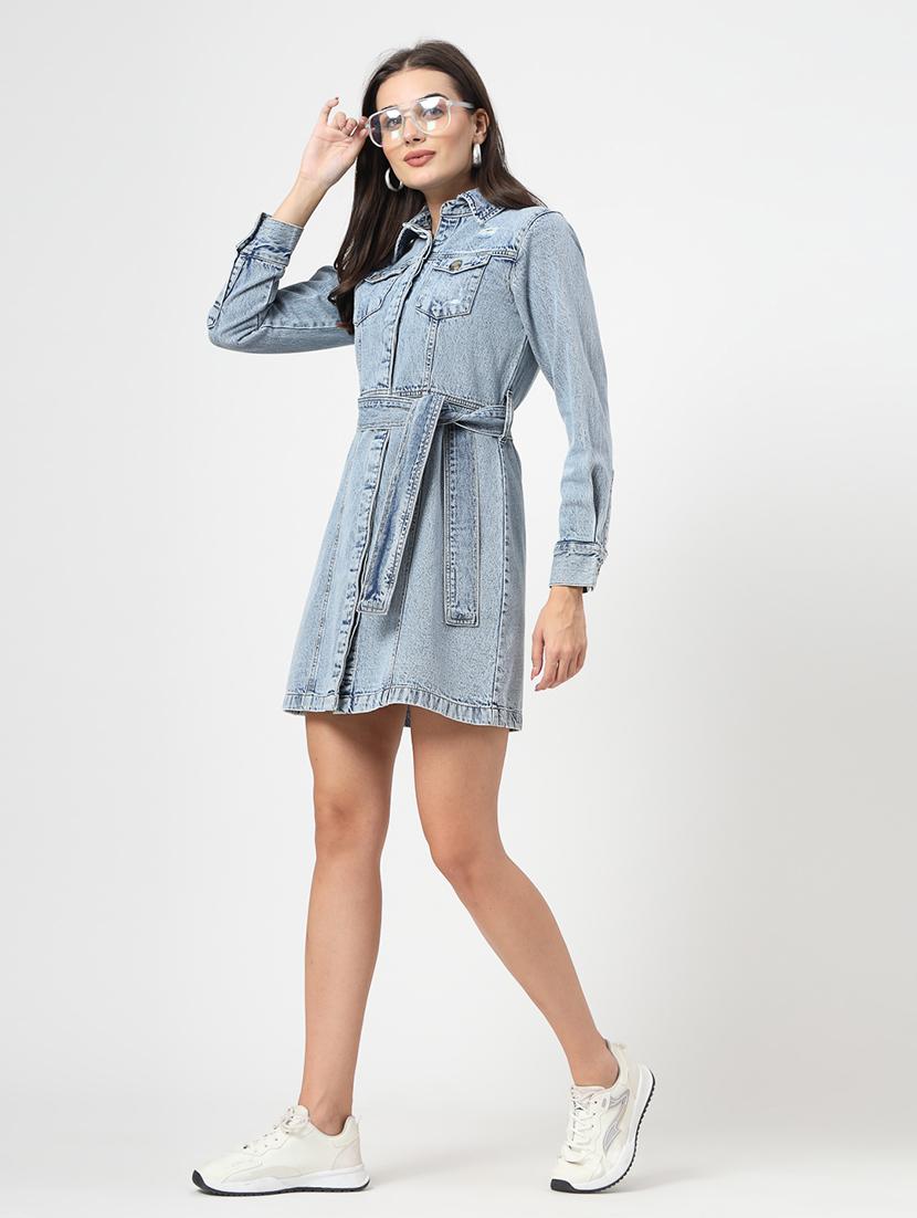 women solid collared cuffed sleeves dress - 21665549 - Standard Image - 4