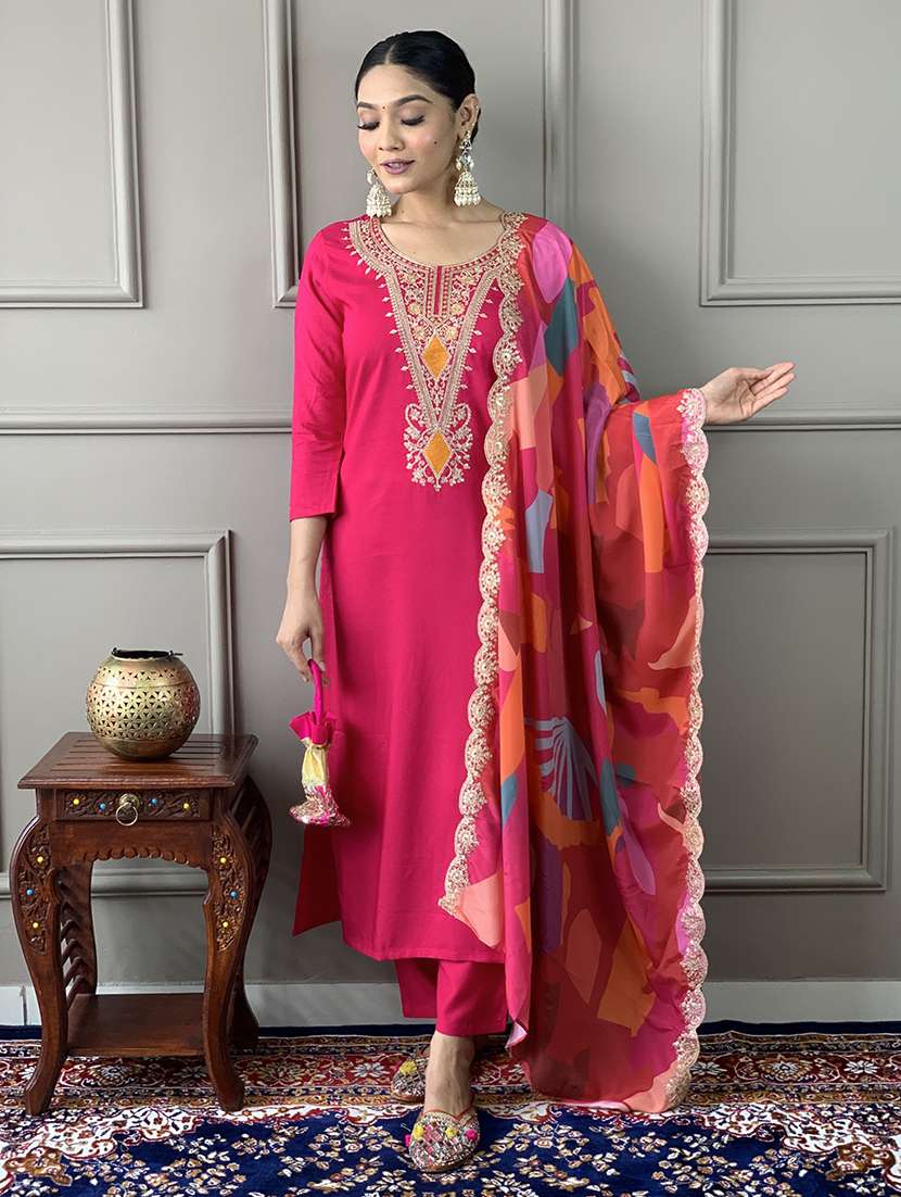 women embroidered kurta pant set with duaptta - 21665555 -  Standard Image - 1