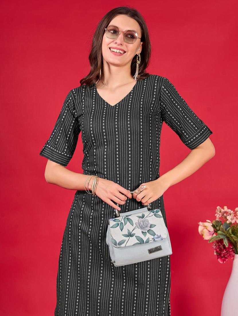 women stripes v neck kurta pant set - 21665567 - Standard Image - 4