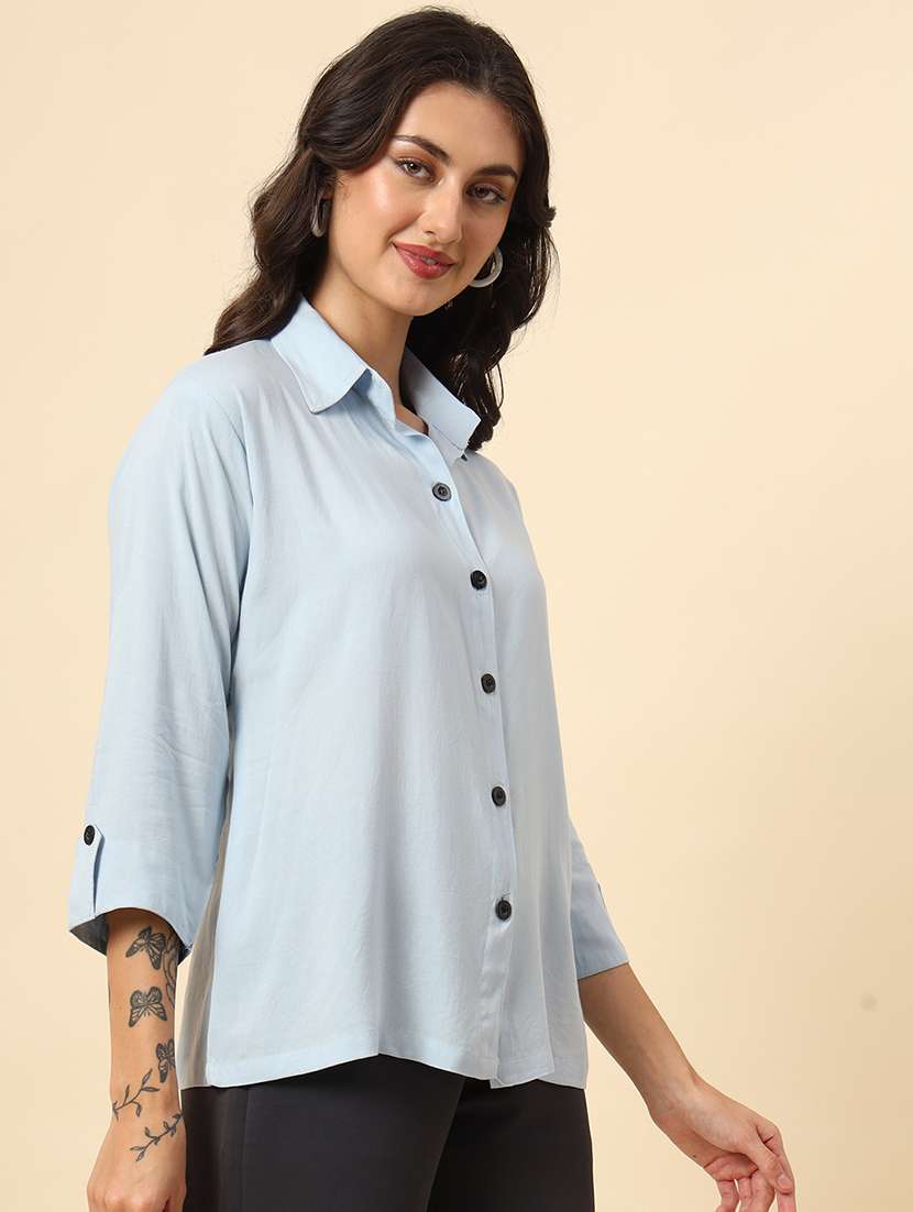 women solid collared regular fit shirt - 21665574 - Standard Image - 1