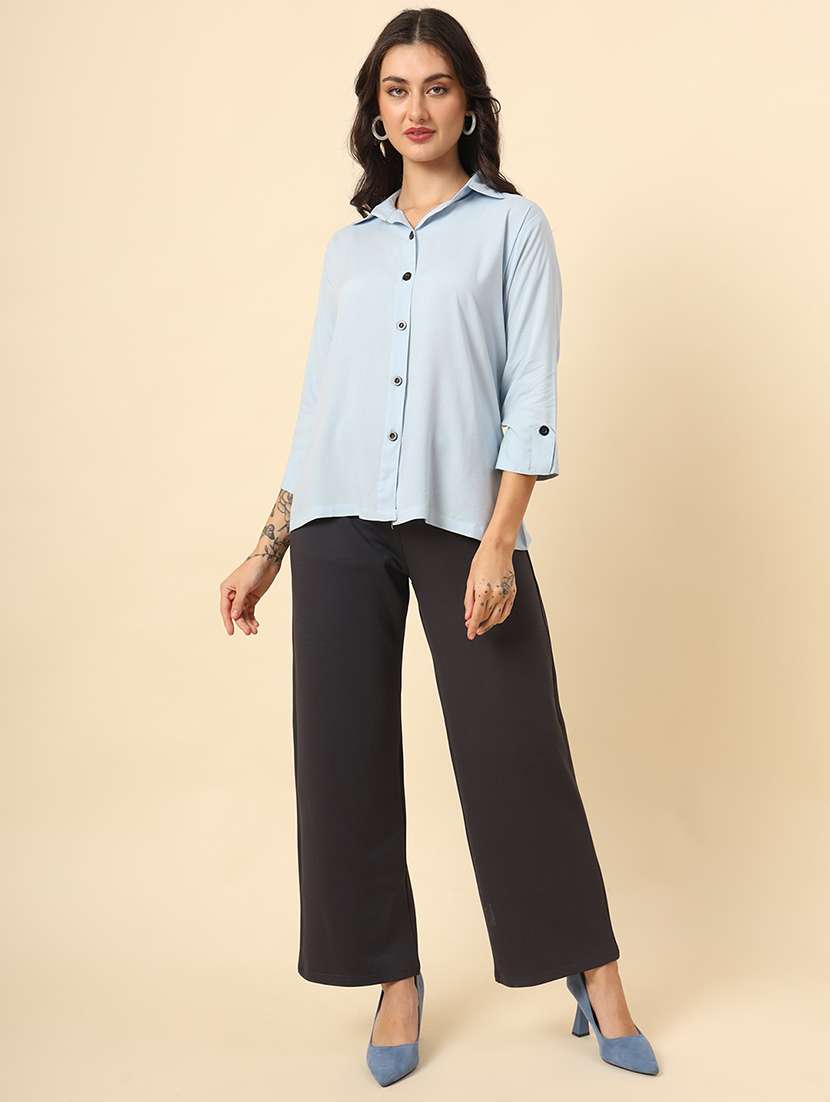 women solid collared regular fit shirt - 21665574 - Standard Image - 4