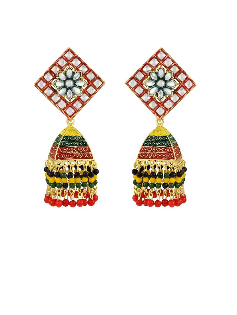 women gold pleated jhumka earring - 21666158 - Standard Image - 1