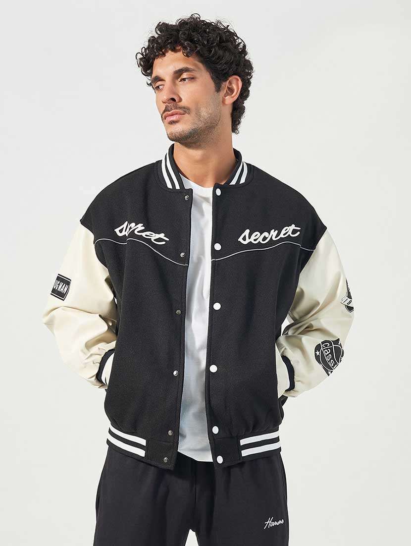 men black color block varsity jacket