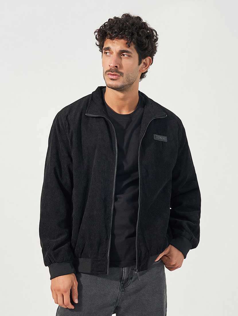 men black solid long sleeve casual jacket