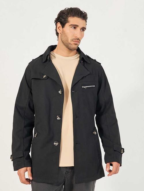 men black solid long sleeve regular jacket - 21666289 - Standard Image - 0