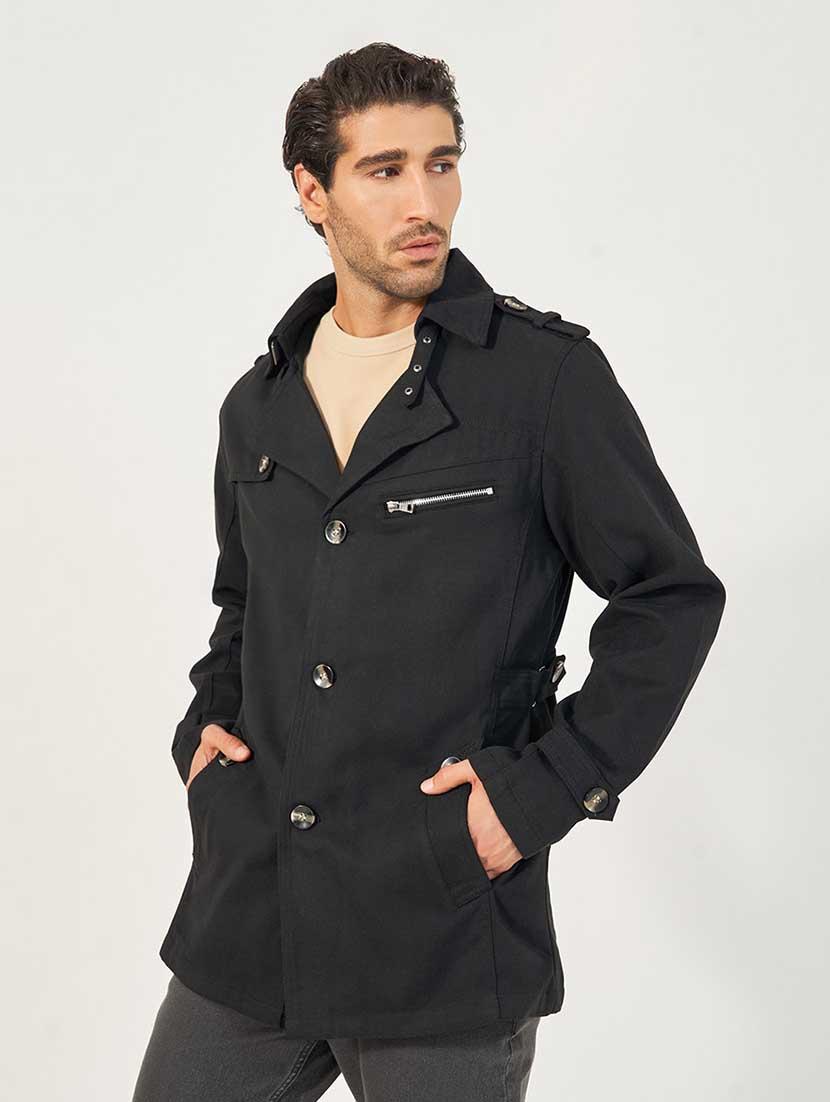 men black solid long sleeve regular jacket - 21666289 - Standard Image - 1